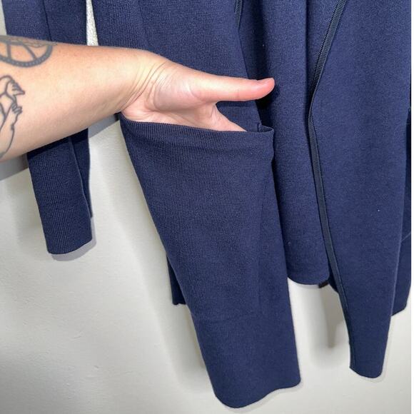 Ann Taylor Long Line Waterfall Cardigan Pockets Navy Blue Size XL Office Work - Picture 4 of 6